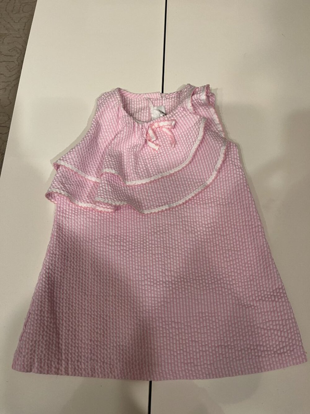 Pink and White Sleeves Dress with Ruffled Dress 2T Sleeveless
